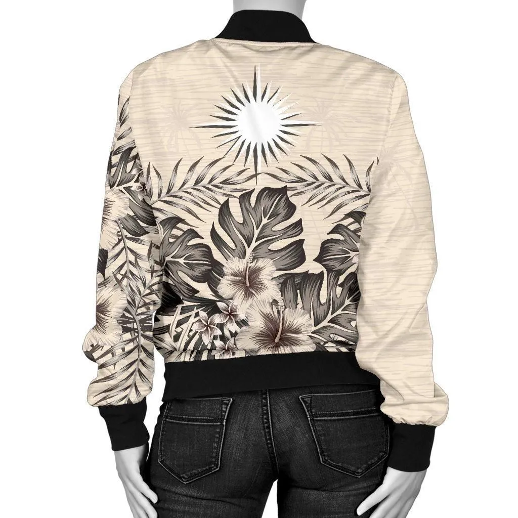 Marshall Islands Womens Bomber Jacket - The Beige Hibiscus