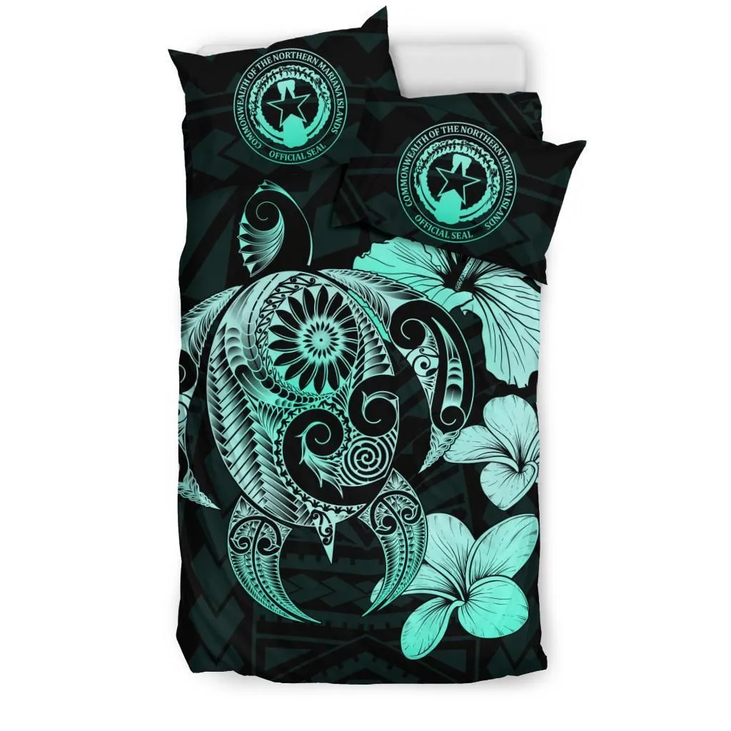 FamilyGater Bedding Set - Cover and Pillow Cases Northern Mariana Islands Hibiscus Plumeria Mix Polynesian Turtle Turquoise J1