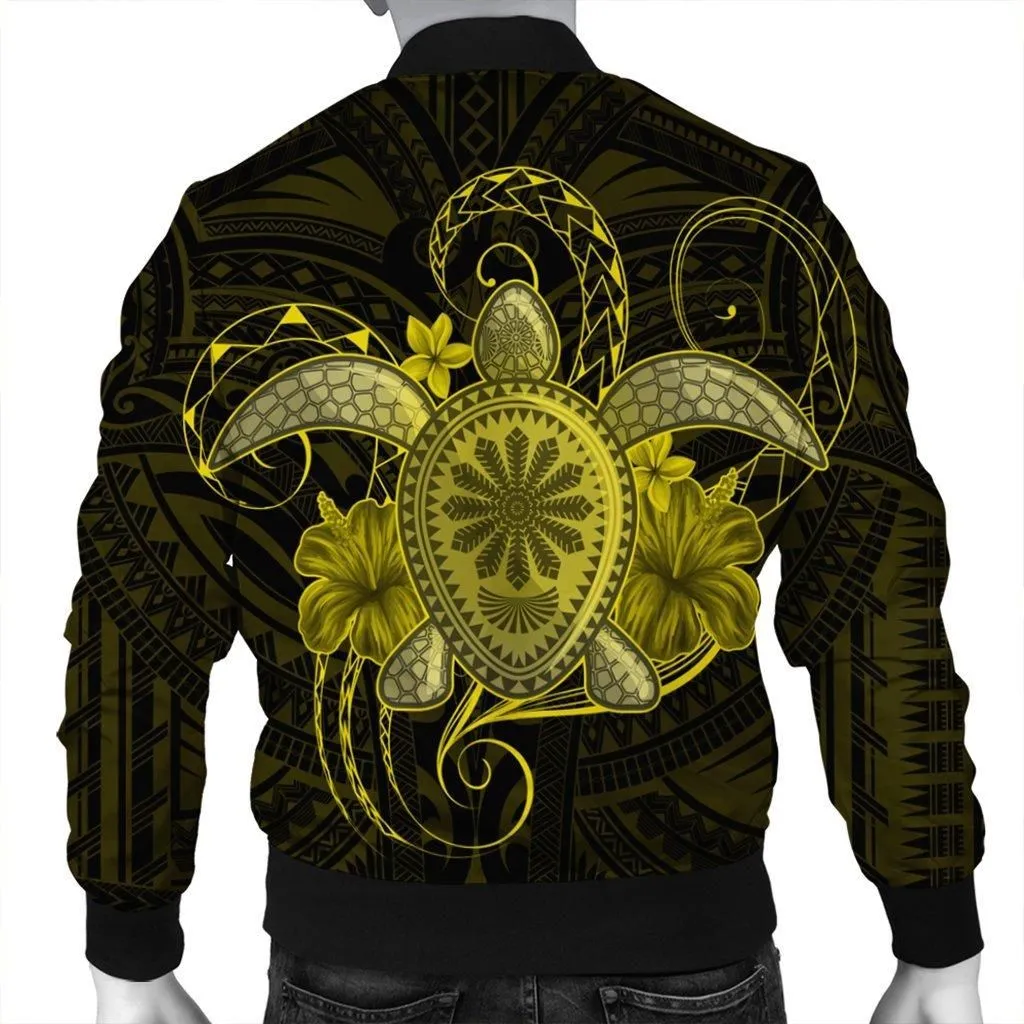 Hawaii Turtle Hibiscus Polynesian Bomber Jacket - Full Style - Yellow - AH