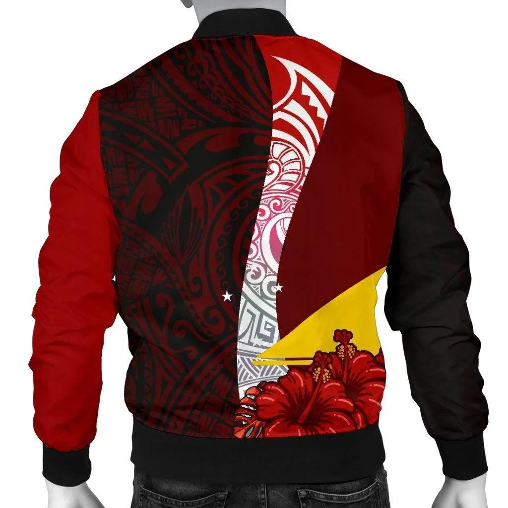 Tokelau Polynesian Mens Bomber Jacket - Coat Of Arm With Hibiscus