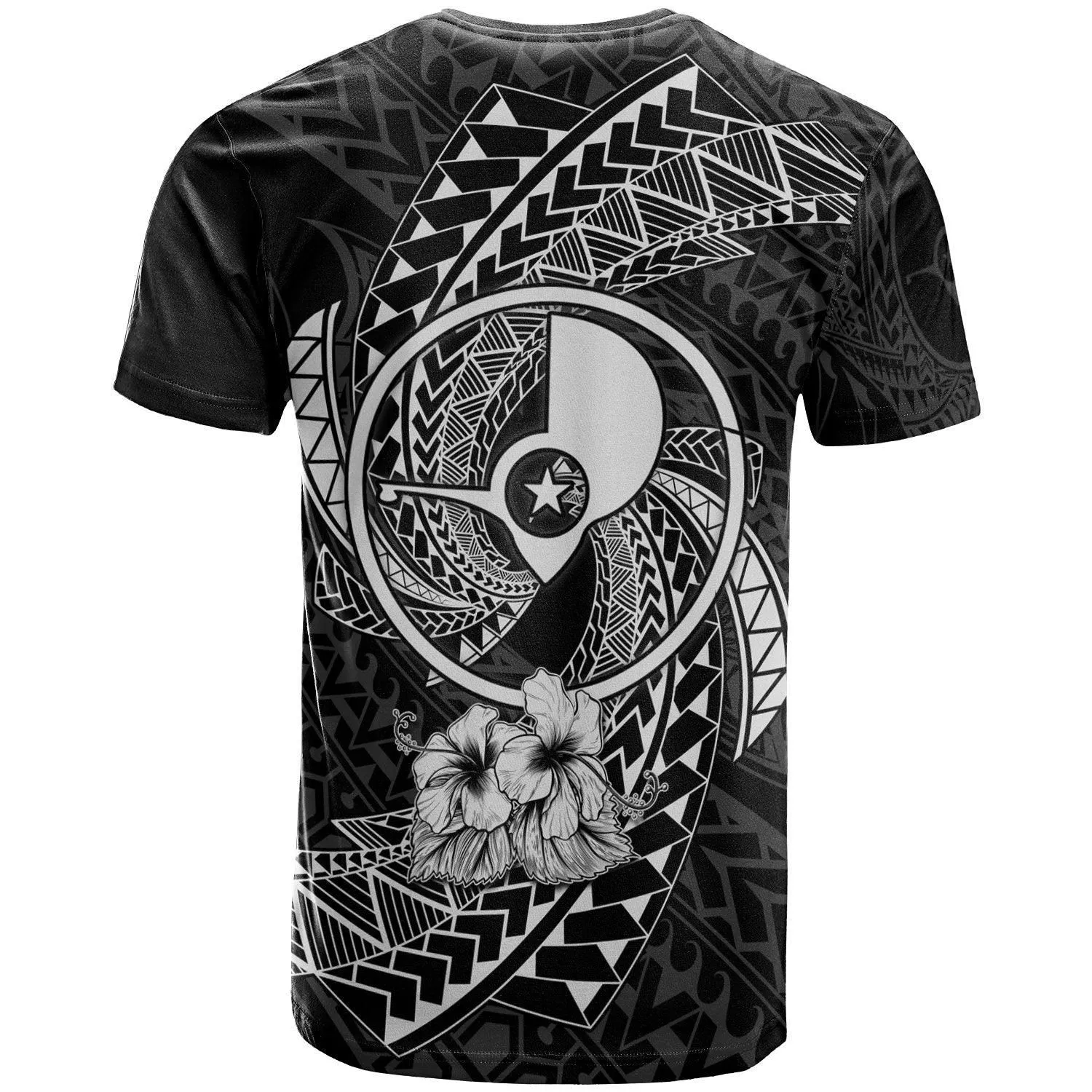 Yap Micronesian T-Shirt White - Spiral Pattern Hibiscus