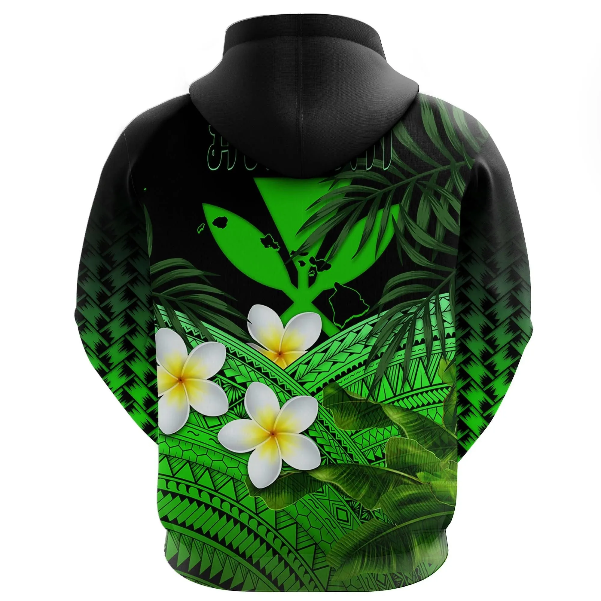 Alohawaii Clothing - Hoodie Kanaka Maoli (Hawaiian) Polynesian Plumeria Banana Leaves Green A02