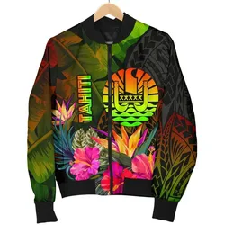 Tahiti Polynesian Bomber Jacket - Hibiscus and Banana Leaves