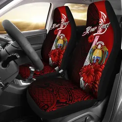 Nauru Polynesian Custom Personalised Car Seat Covers - Coat Of Arm With Hibiscus