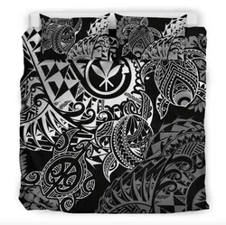 Polynesian Hawaii (Kanaka Maoli) Bedding Set - White Hibiscus Turtle Flowing