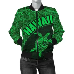 Hawaii Women's Bomber Jacket Turtle Mermaid Polynesian Green Version TH0