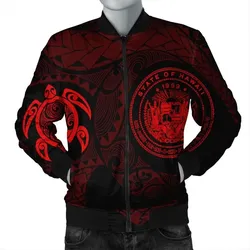 FamilyGater Jacket - Hawaiian Coat Of Arms Turtle Polynesian Bomber Jacket Red AH - J7R