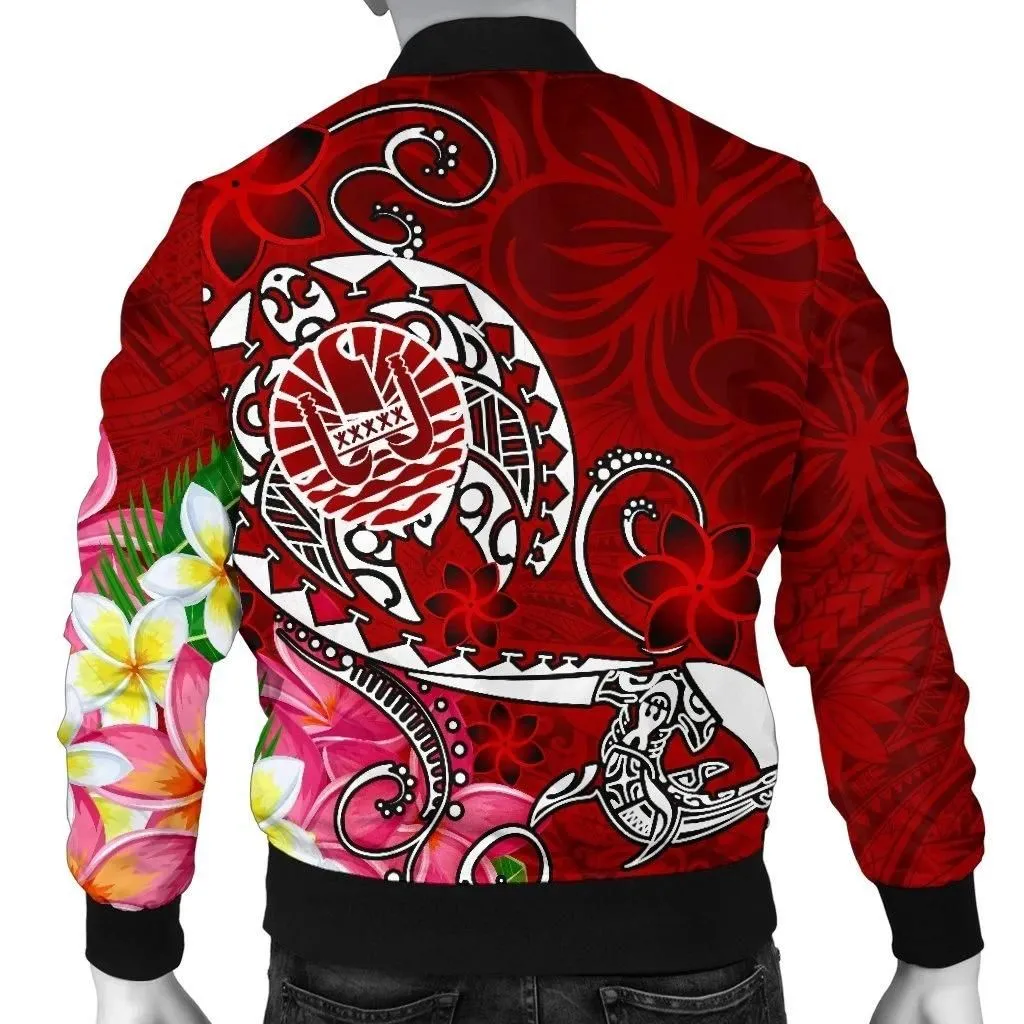FamilyGater Jacket - Bomber Jacket Tahiti Custom Personalised - Turtle Plumeria (Red) - BN18