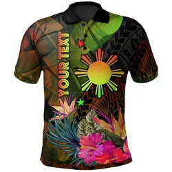 The Philippines Polynesian Personalised Polo Shirt -  Hibiscus and Banana Leaves