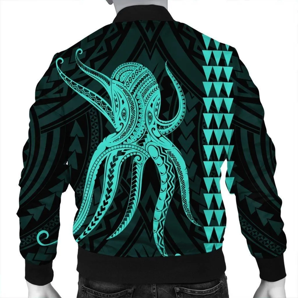 Hawaii Octopus KaKau Polynesian Bomber Jacket - Turquoise