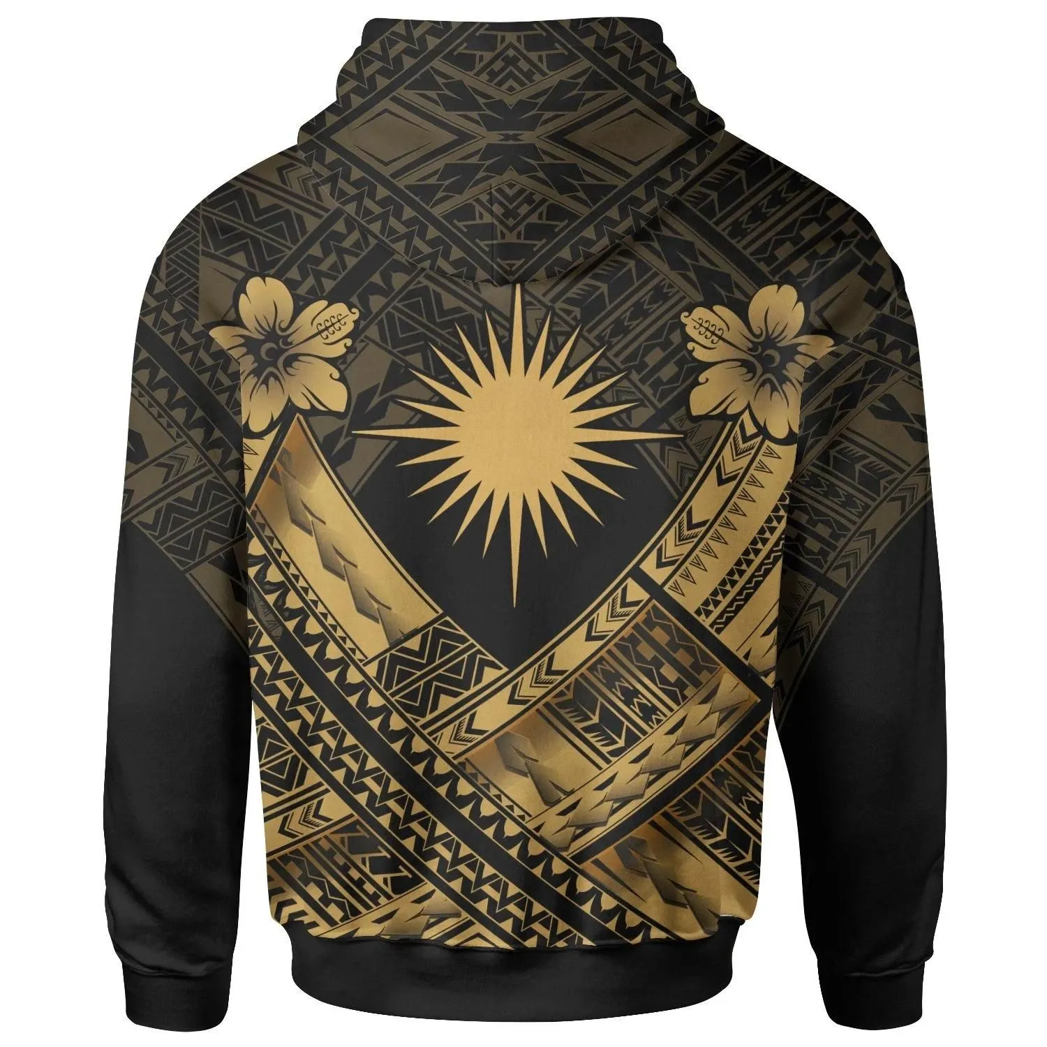 Marshall Islands Polynesian Custom Personalised Hoodie- Marshall Islands Gold  Flag Camisole Hibiscus Style - BN18