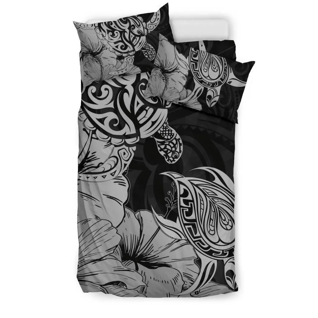 Hawaii Turtle Bedding Set Polynesian Hibiscus Art Gray AH J1