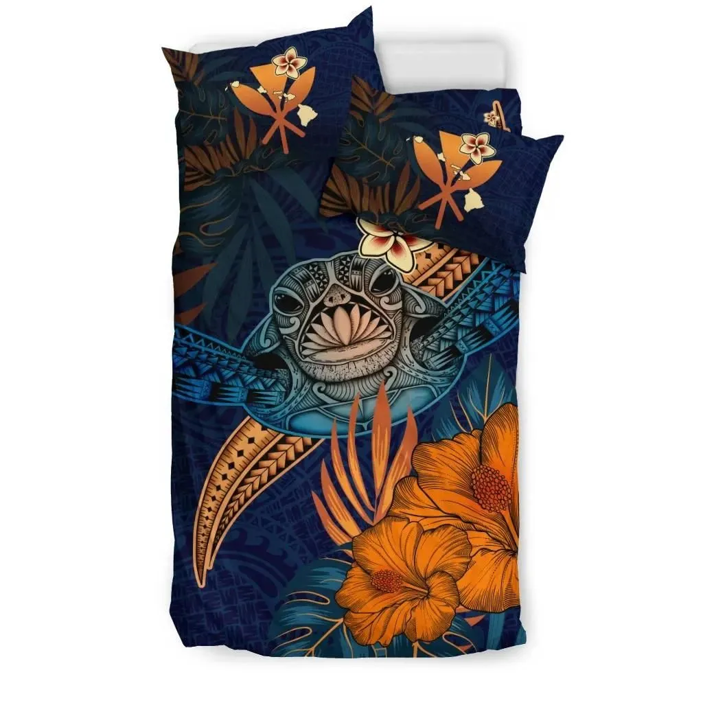 Kanaka Maoli (Hawaiian)  Bedding Set - Polynesian Turtle Hibiscus And Plumeria A24