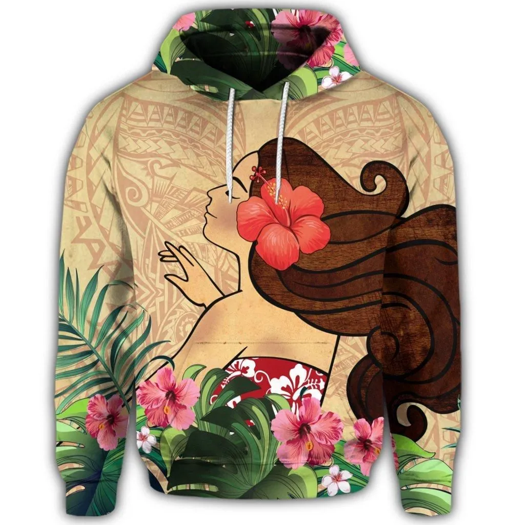 Hawaiian Hula Girl And Hibiscus Polynesian Hoodie