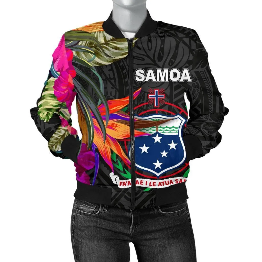 Samoa Women's Bomber Jacket - Polynesian Hibiscus Pattern - BN39