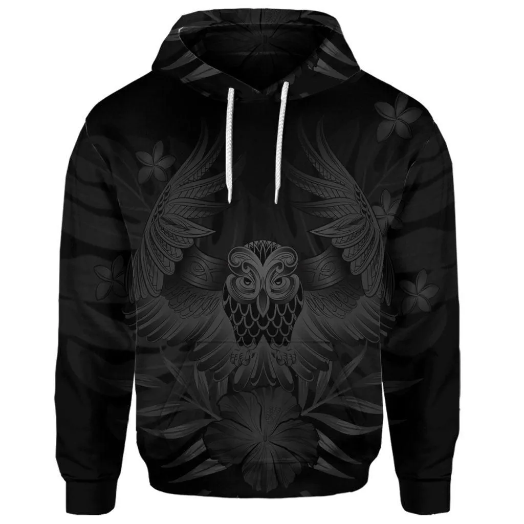 (Personalised) Hawaiian Owl Hibiscus Plumeria Polynesian Hoodie - Gray - AH