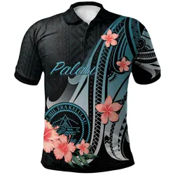 Palau Polo Shirt - Turquoise Polynesian Hibiscus Pattern Style