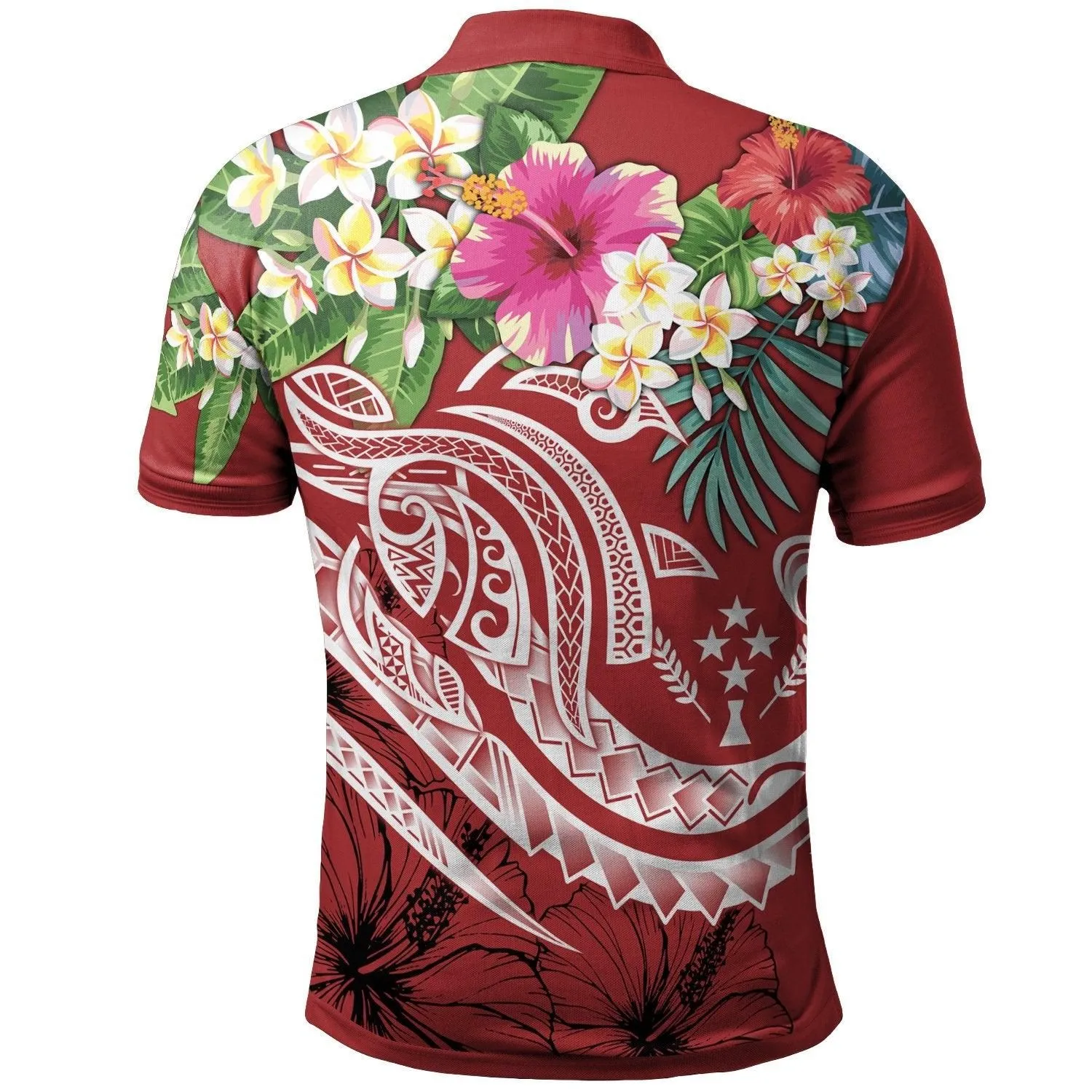 Kosrae Polynesian Polo Shirt - Summer Plumeria (Red)