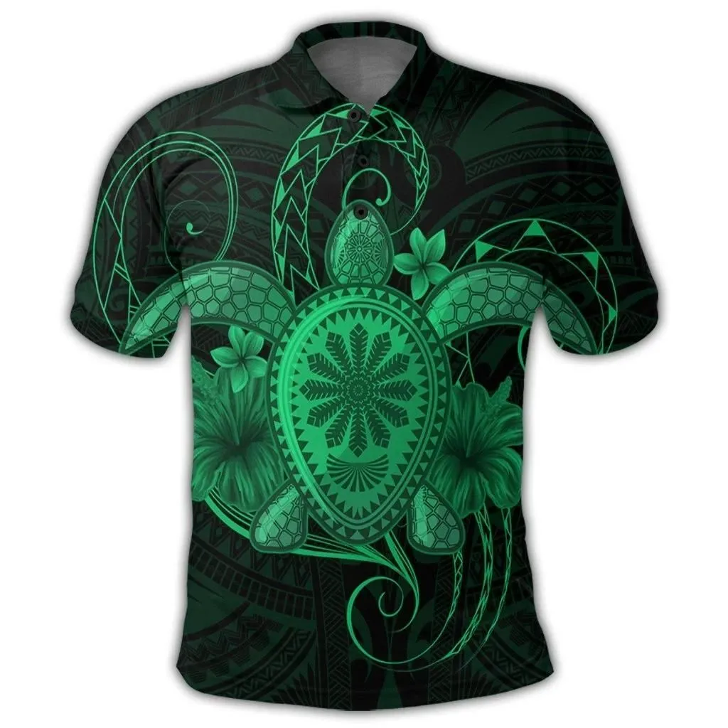 Alohawaii Shirt - Hawaii Turtle Hibiscus Polynesian Polo Shirt - Full Style - Green - AH - J4R