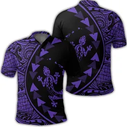 Hawaiian Map Gecko Tattoo Kakau Polynesian Polo Shirt Purple AH