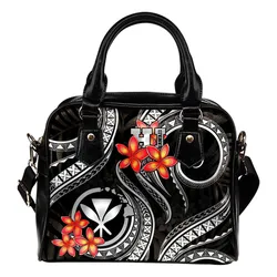 Polynesian Hawaii Shoulder Handbag - Black Plumeria