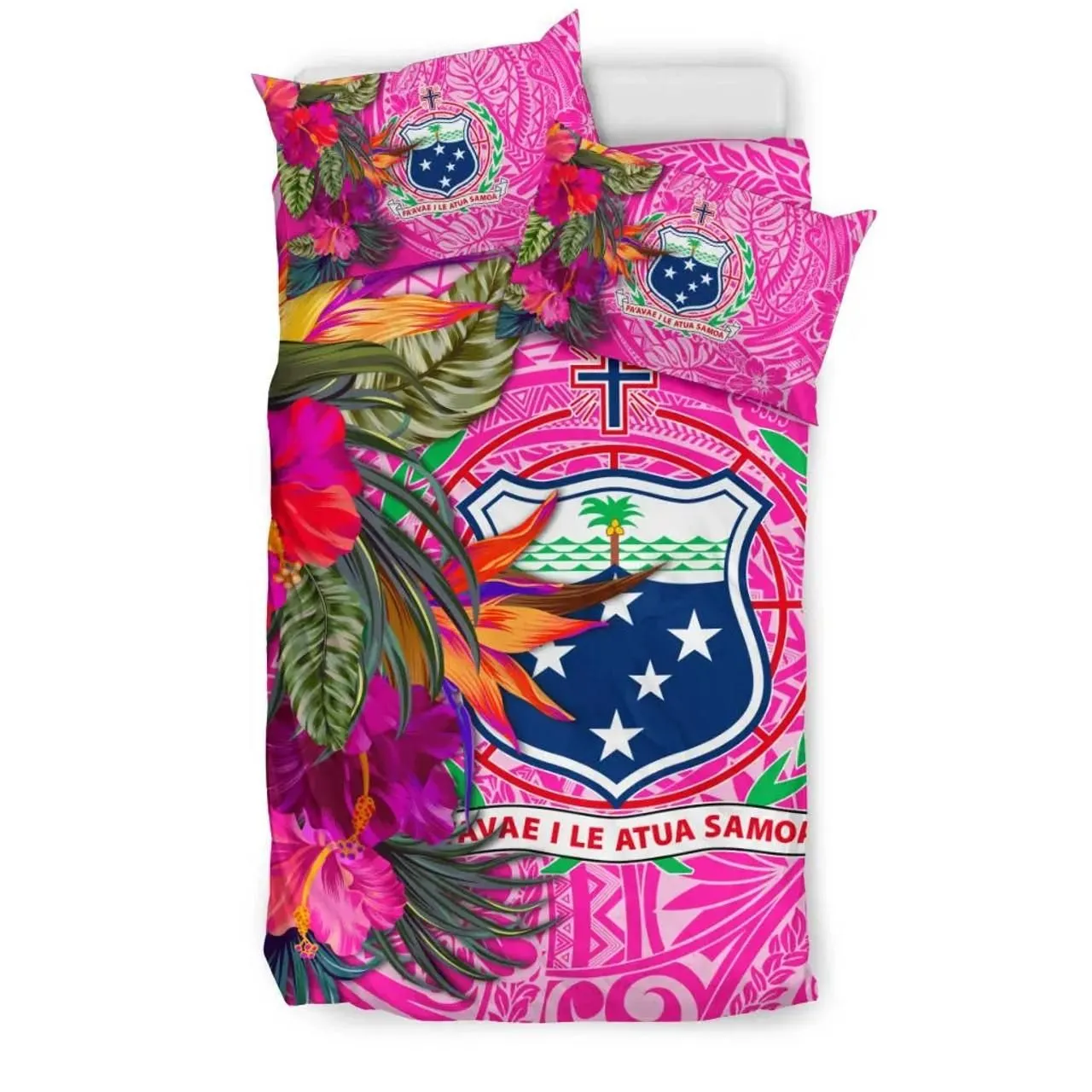 Samoa Bedding Set - Hibiscus Polynesian Pattern Pink Version