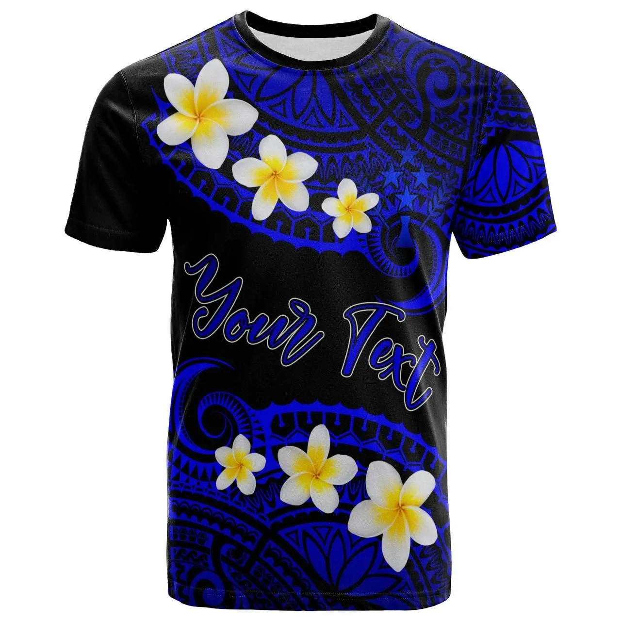 Kosrae Custom Personalised T-Shirt - Plumeria Polynesian Vibe Blue
