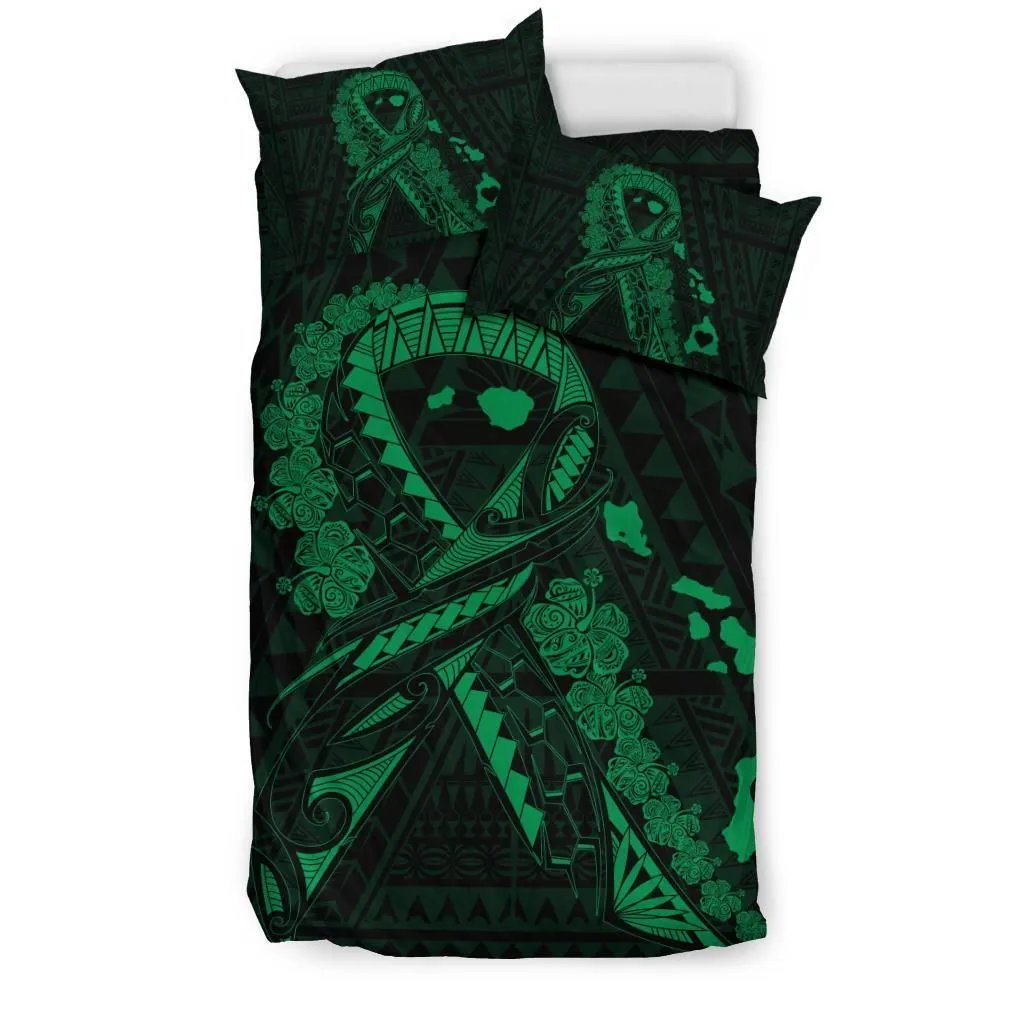 FamilyGater Home Set - Hawaiian Map Heart Ribbon Cancer Hibiscus Polynesian Bedding Set - Green - AH J4