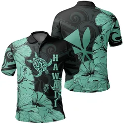 Hawaii Turtle Polo Shirt Polynesian Hibiscus Art Ver 2.0 Turquoise AH J1