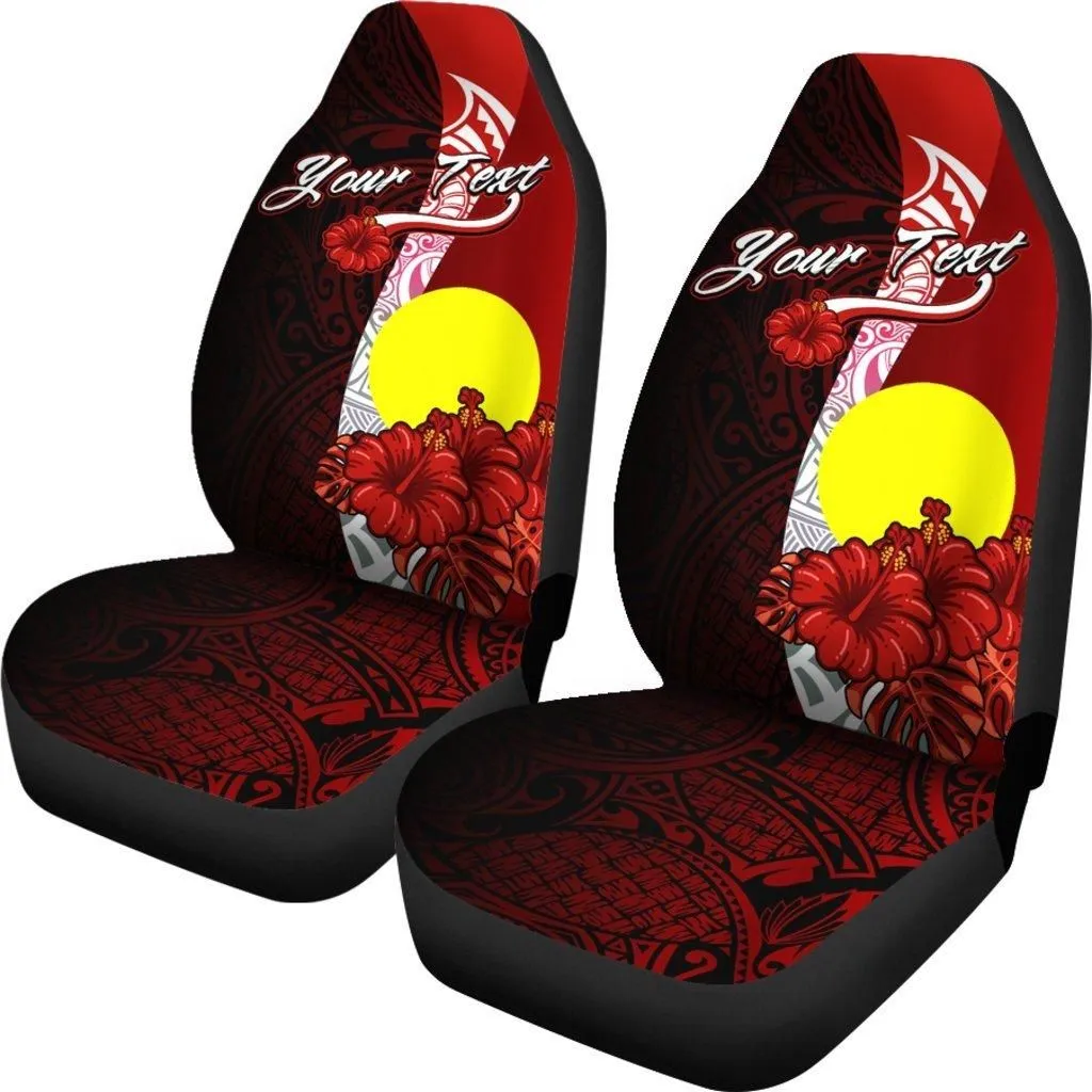 Palau Polynesian Custom Personalised Car Seat Covers - Coat Of Arm With Hibiscus