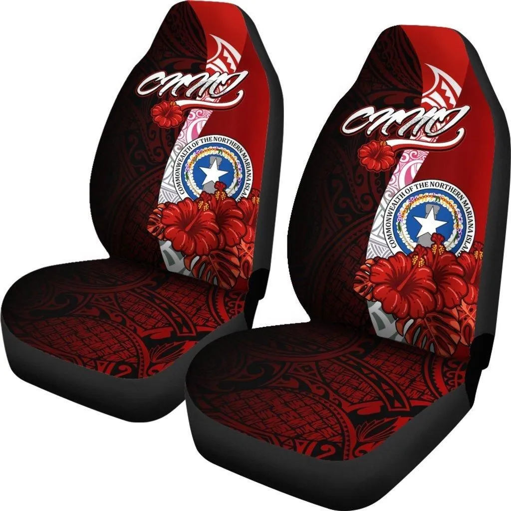 Northern Mariana Islands Polynesian Car Seat Covers - Coat Of Arm With Hibiscus