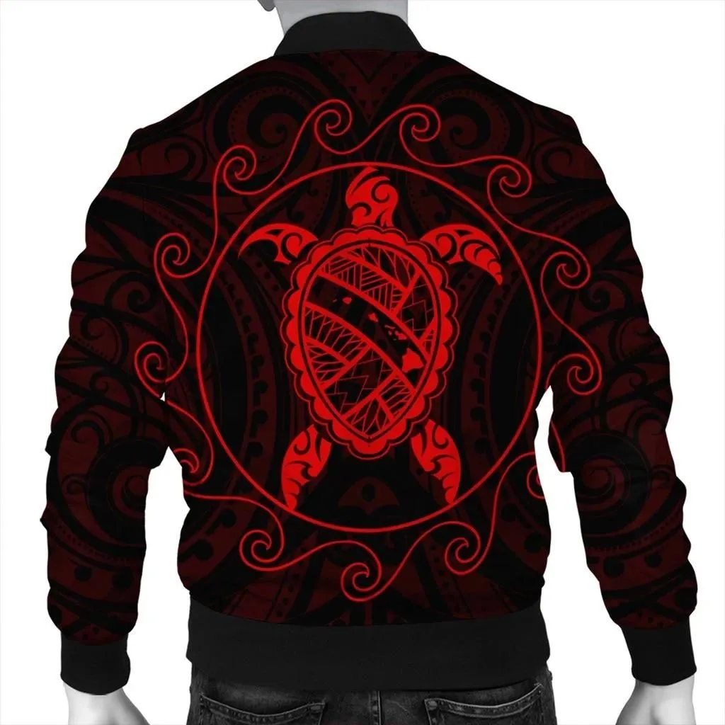 FamilyGaterJacket - Hawaiian Map Turtle Wave Polynesian Bomber Jacket Red - AH - J4R