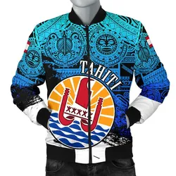 Tahiti Mens Bomber Jacket, Coat Of Arms Blue Special