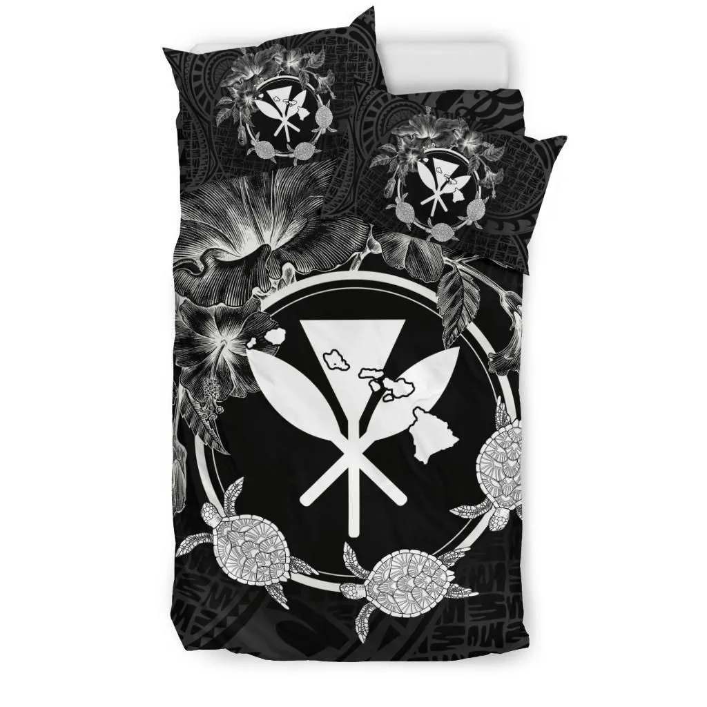 Alohawaii Home Set - Hawaii Kanaka Turtle Hibiscus Polynesian Bedding Set - Anthea Style White - AH - J4