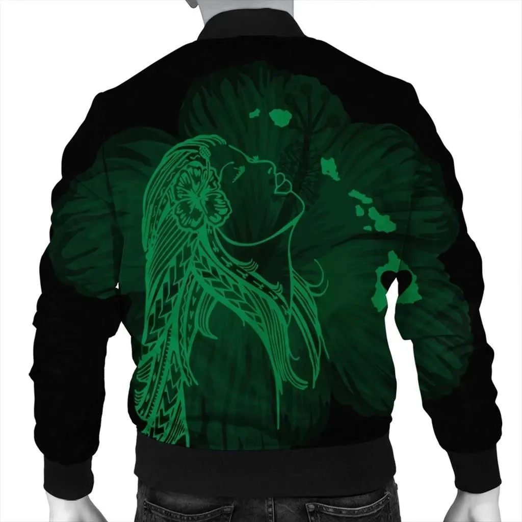 Alohawaii Jacket - Hawaiian Map Heart Hula Girl Hibiscus Green Polynesian Bomber Jacket - AH - J4R