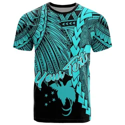 Papua New Guinea Polynesian Custom Personalised T-Shirt - Tribal Wave Tattoo Neon Blue