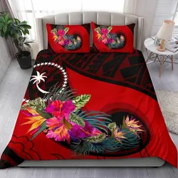 Vibe Hoodie Chuuk Bedding Set - Polynesian Hook And Hibiscus (Red)