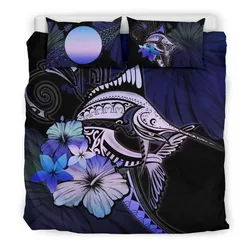 Palau Marlin And Hibiscus Bedding Set Bedroom Decor Purple Blue
