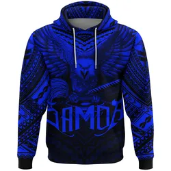 Alohawaii Clothing - Hoodie American Samoa Eagle Tattoo Style Blue A7