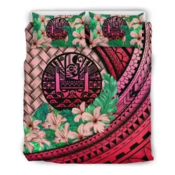 Tahiti Bedding Set - Lauhala Polynesian Hibiscus Pink A24