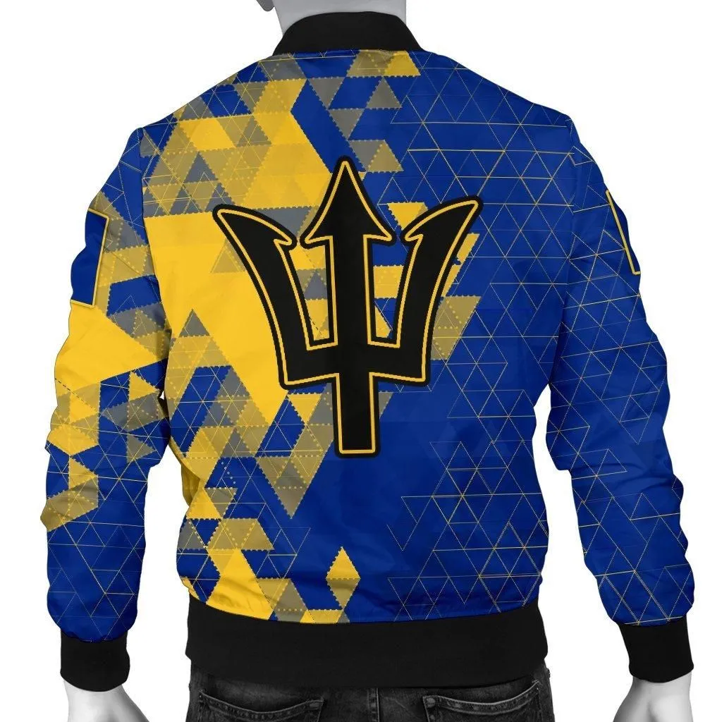 Barbados Mens Bomber Jacket - National Flag Polygon Style