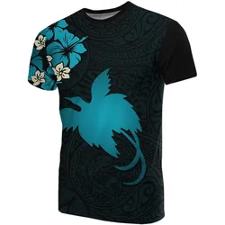 Papua New Guinea T shirts - Papua New Guinea Turquoise Flag Hibiscus