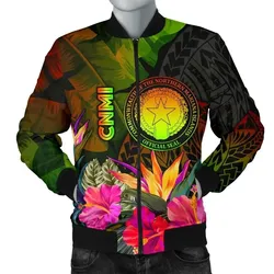 Northern Mariana Islands Polynesian Men's Bomber Jacket - Hibiscus and Banana Leaves - BN15