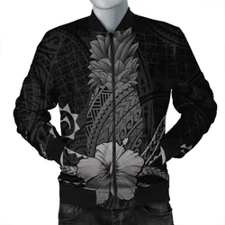 Hawaii Polynesian Pineapple Hibiscus Bomber Jacket - Gray