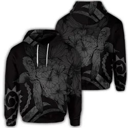 Hawaiian Hoodie - Hawaiian Turtle Hibiscus Polynesian Vintage Hoodie - Gray