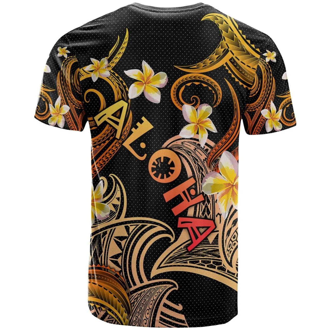 Personalized Kanaka Maoli T-shirt - Hawaii Polynesian Waves with Plumeria Flowers (Blue)