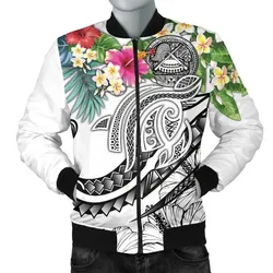 FamilyGater Jacket - Bomber Jacket Polynesian American Samoa - Summer Plumeria (White) - BN15