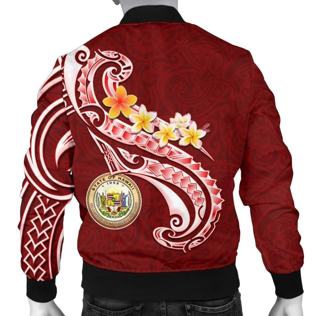 Hawaii Mens Bomber Jacket - Hawaii Seal Polynesian Patterns Plumeria