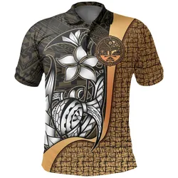 Marshall Islands Polo Shirt Gold Coat of Arm - Turtle with Hook - BN11