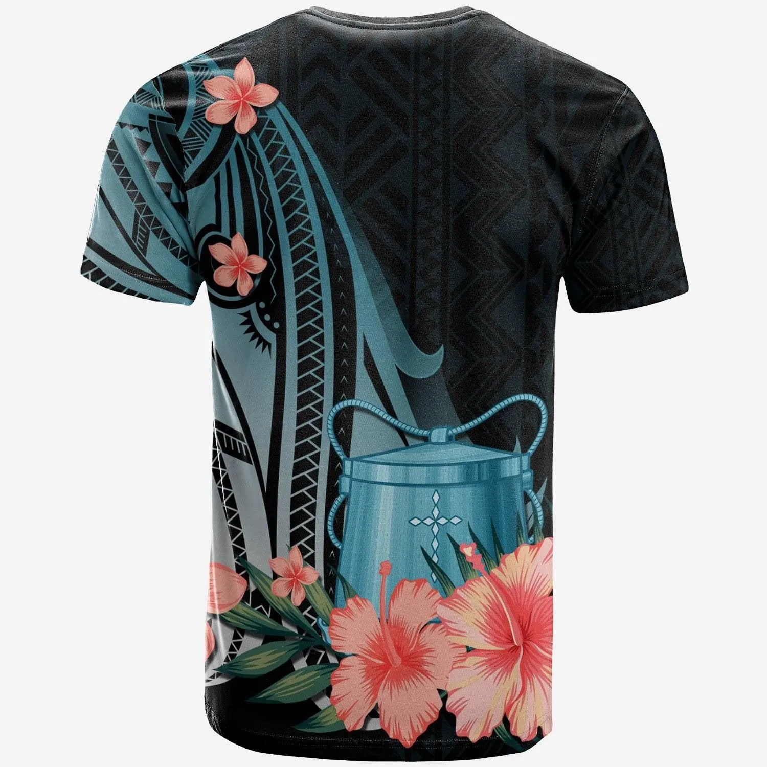 Tokelau Personalised Custom T-Shirt - Turquoise Polynesian Hibiscus Pattern Style